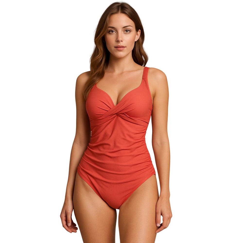 EOMENIE Coral Twist Ruched One Piece Swimsuit Women's Size‎ S